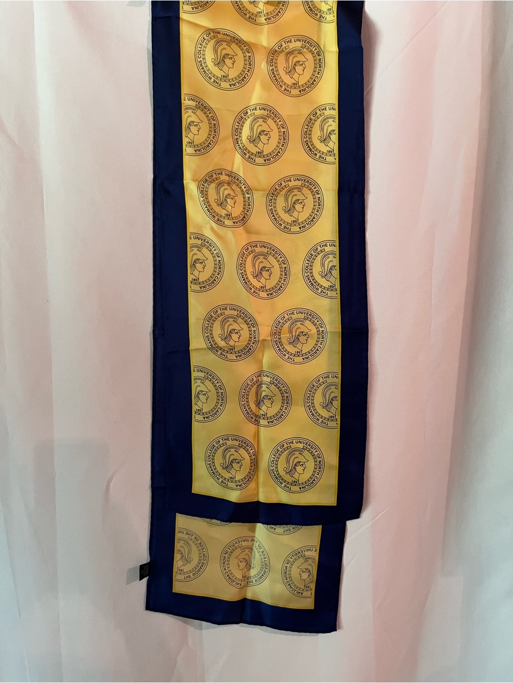 Silk Vintage Navy and Yellow UNC Women’s College Scarf Collegiate Memorabilia